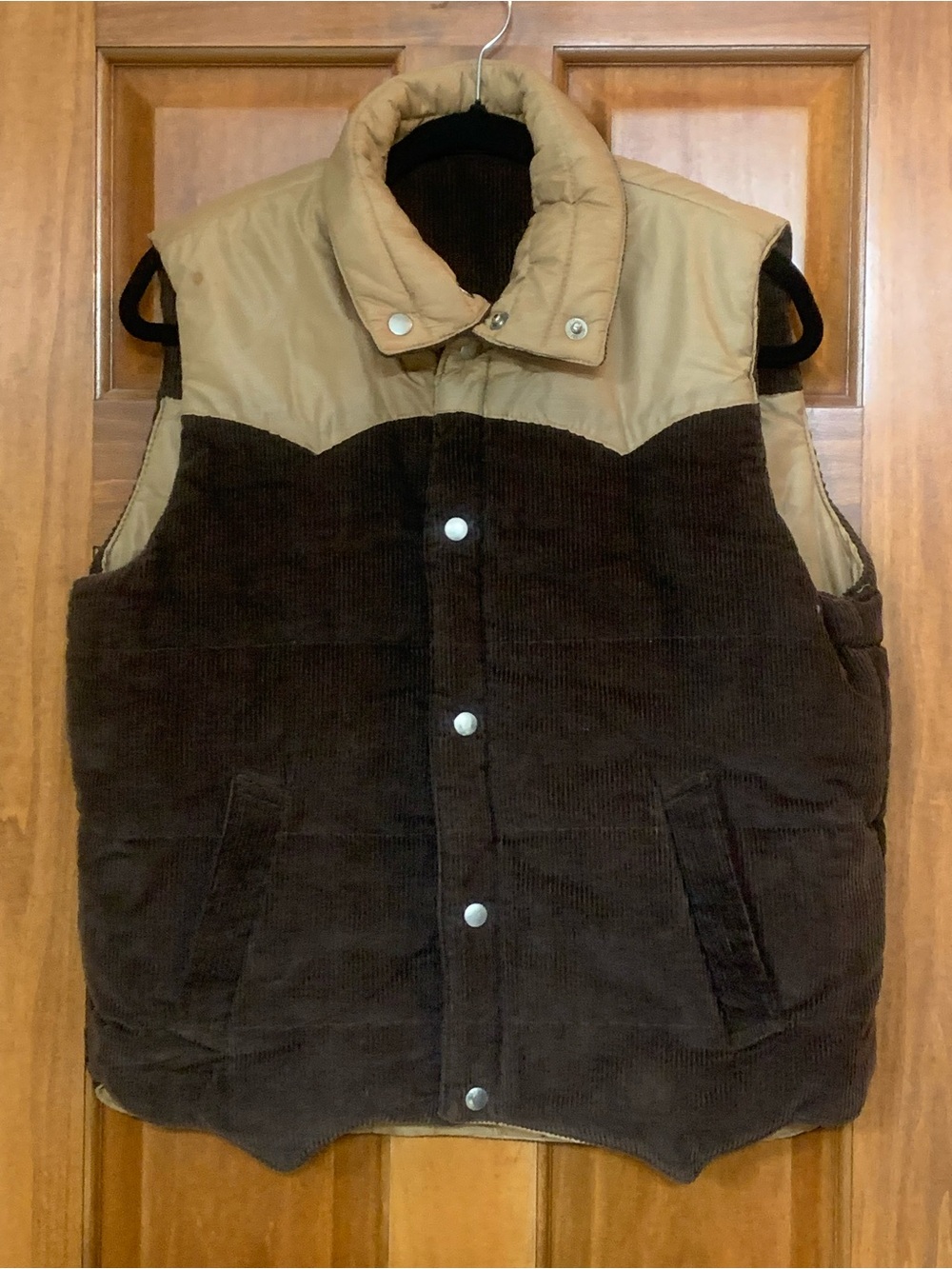 Men's Vintage Western Style Sigallo Corduroy Reversible Puffer Vest - Brown/Tan